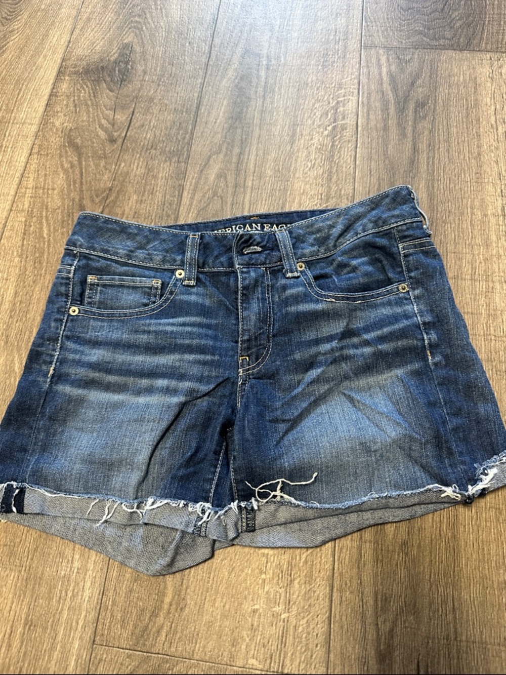 American Eagle Outfitters Dark Blue Distressed Denim Shorts